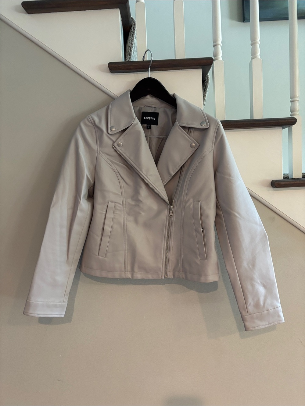 Express Light Gray Faux Leather Moto Jacket